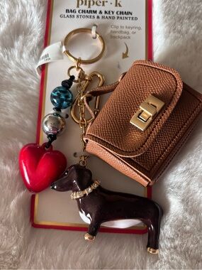 Piper Brown Mini Purse Keychain with Red Heart & Dachshund Charm